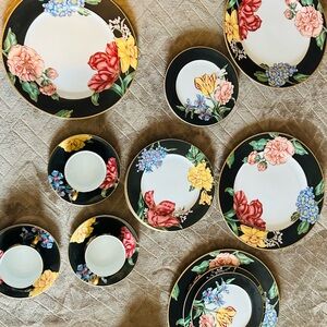 Fitz and Floyd Black and Gold Floral Dinnerware Set